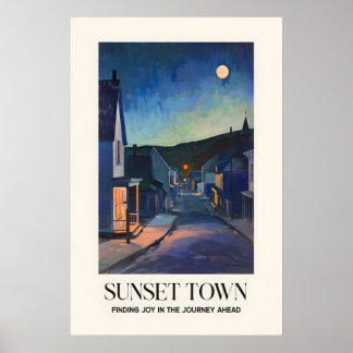 Mondbeschienene Stadt Kunstprint Abendstraßenszene Poster