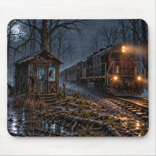 Mondbeschienene Sumpfeisenbahn — Dark Train Art Mousepad