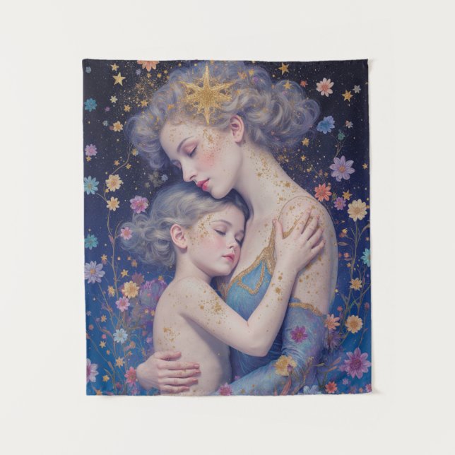 Mondbeschienene Umarmung der Mutter Teppich Wandteppich (Vorderseite)