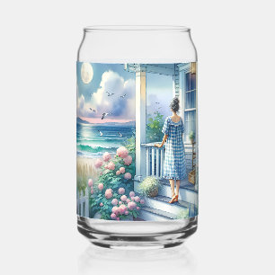 Mondbeschienene Veranda eines Cottage am Meer Dosenglas