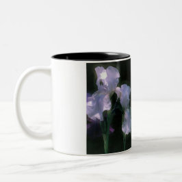 Mondbeschienene weiße Schwertlilien in Blüte Zweifarbige Tasse