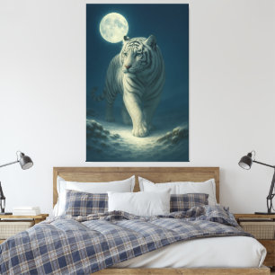 Mondbeschienene White Tiger Fantasy-Kunst Leinwanddruck