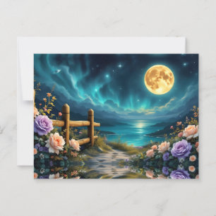 Mondbeschienener Blumenpfad zum Strand Postkarte