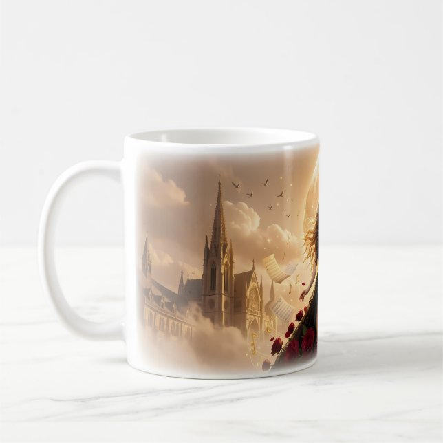 Mondbeschienener Cello-Traum mit karmesinroten Ros Kaffeetasse (Links)