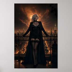 Mondbeschienener Gothic-Noir-Skyline-Traumplakat Poster