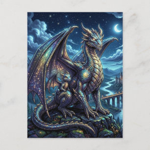 Mondbeschienener himmlischer Drache und Baby-Fanta Postkarte