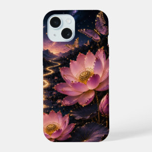 Mondbeschienener Lotos-Schmetterling-Handyhülle iPhone 15 Hülle