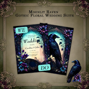 Mondbeschienener Rabe Gothic Floral Hochzeitssu Einladung
