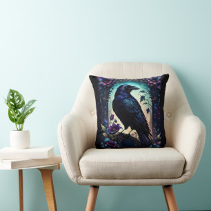 Mondbeschienener Rabe Gothic Floral Hochzeitssui Kissen