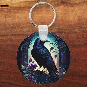 Mondbeschienener Rabe Gothic Floral Hochzeitssui Schlüsselanhänger