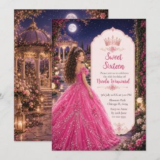 Mondbeschienener Rosa Sweet 16 Prinzessinnen Garte Einladung