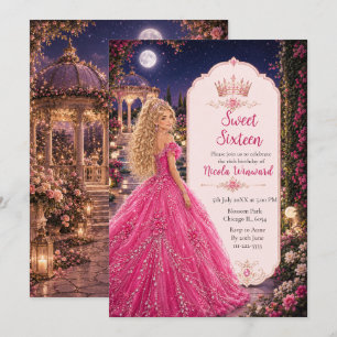 Mondbeschienener Rosa Sweet 16 Prinzessinnen Garte Einladung