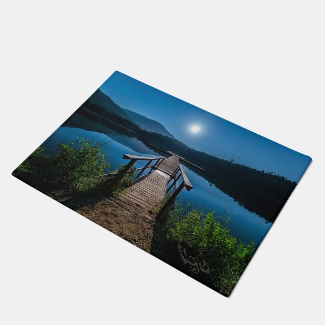 Mondbeschienener Seebrücke-Szenenteppich Fußmatte (Schrägansicht)
