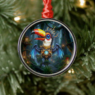 Mondbeschienener Steampunk-Tukan. Ornament Aus Metall