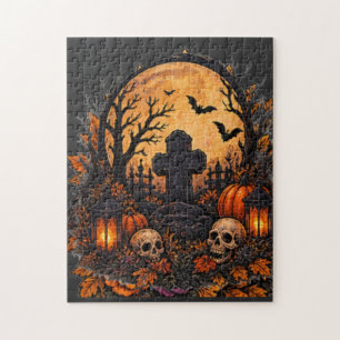 Mondbeschienener verlassener Friedhof Gothic Hallo Puzzle