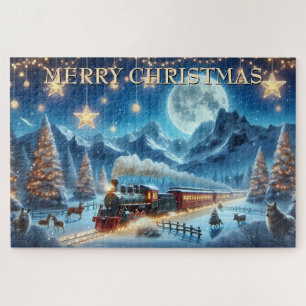 Mondbeschienener Weihnachtszug mit Waldtieren Puzzle