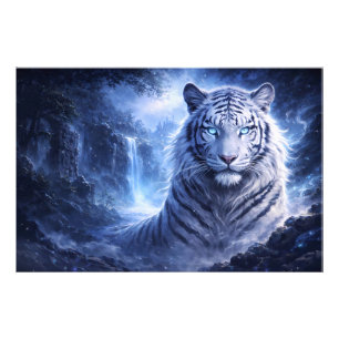 Mondbeschienener Weißer Tiger-Wächter – Blauer Fan Fotodruck