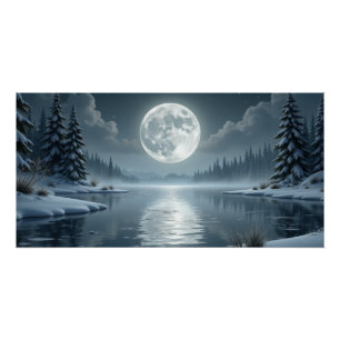 Mondbeschienener Wintersee – Friedliche nächtliche Poster