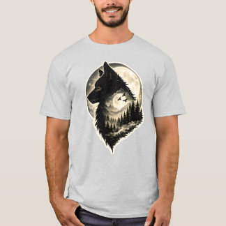 Mondbeschienener Wolf Wald Silhouette Wildtier Nat T-Shirt