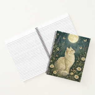 Mondbeschienenes Creme-Katzen-Botanik-Gemälde Notizbuch