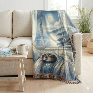 Mondbeschienenes Küsten-Schlafzimmer mit schlafend Decke