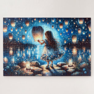 Mondbeschienenes Laternen-Seen-Mädchen Puzzle