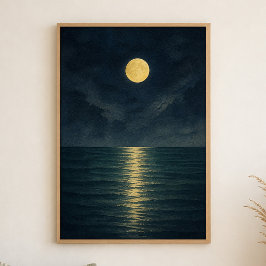 Mondbeschienenes Meer Aquarell Küstenkunst Poster