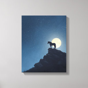 Mondbeschienenes Pferd Klippe Silhouette Kunst Leinwanddruck