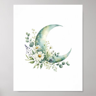 Mondbeschienenes Wildblumen-Wasserfarben-Kunstwerk Poster