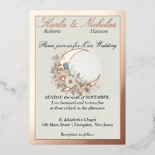 Mondblume Off White, Breite Roségold Folieneinladung