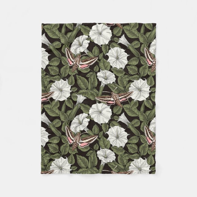 Mondblumen und Sphinxmotten Fleecedecke (Vorderseite)