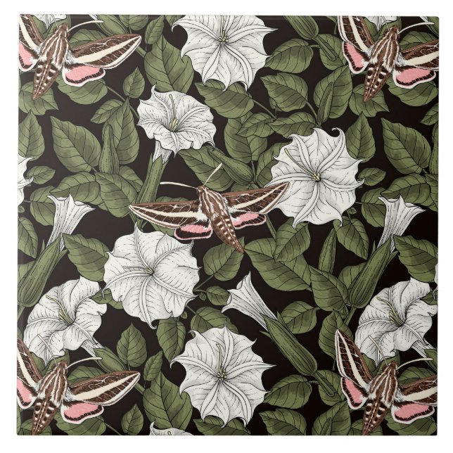 Mondblumen und Sphinxmotten Fliese (Vorderseite)