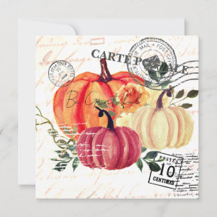 Mondern Vintag Watercolor Kürbisse Erntedank Feiertagskarte