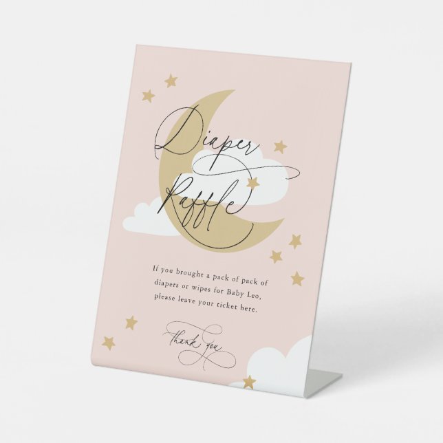 Mondfisch und Sterne Windelfräsen Schild Rosa und  (Vorderseite)