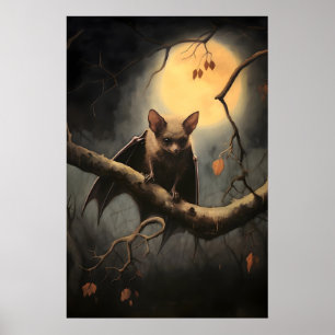 Mondfledermaus-Kunstposter, dunkles Cottagecore Poster