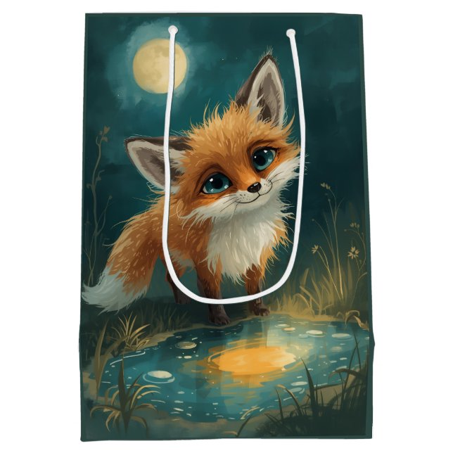 Mondfuchs, nächtlicher Wald  Mittlere Geschenktüte (Rückseite)