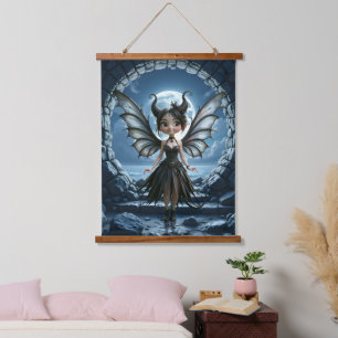 Mondgeborener Kleiner Schatten, die niedliche goth Wandteppich Mit Holzrahmen