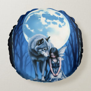 Mondgebundene Verbindung – Der Wolf und die gothis Rundes Kissen