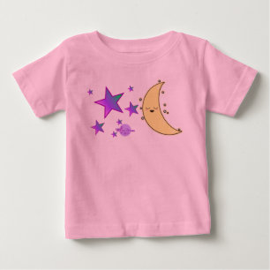 Mondgesicht & Sterne Kinderrosa Rüschen-T-Shirt Baby T-shirt