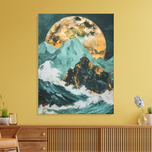 Mondgipfel: Fantasy Mountains Under a Mystic Moon Leinwanddruck