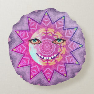 Mondgraten und Sonne, Tag und Nacht Rundes Kissen