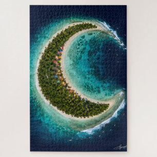 Mondhalbinsel mit Surfern in Satellitenansicht Puzzle