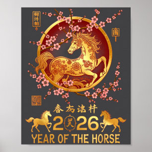 Mondjahr des Pferdezodiaks Frohes chinesisches Neu Poster
