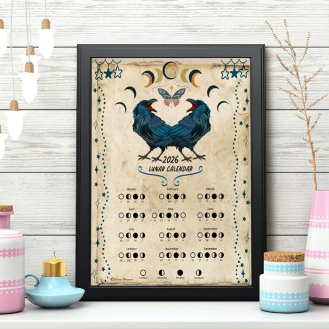 MONDKALENDER 2026,  Krähenmond, Wicca Hexenmond Poster (Frame it and place it on your altar.)