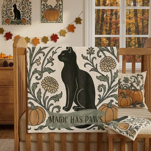 Mondkatze Botanisch Schwarz   Magie Hat Pfoten Fleecedecke