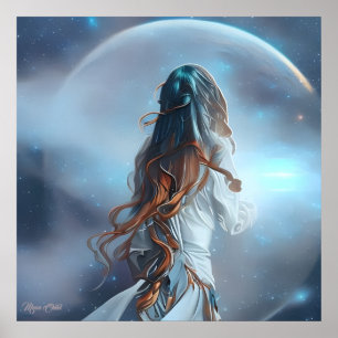 Mondkind AI Fantasy Digitalkunst Druck Portrait Poster