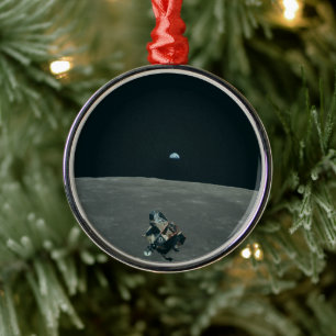 Mondlandefähre Apollo und Earthrise über dem Mond Ornament Aus Metall