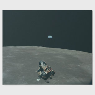 Mondlandefähre Apollo und Erdaufgang über dem Mond Geschenkpapier