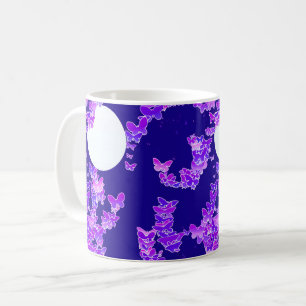 Mondlandschaft mit Schmetterlingen - lila, dunkelb Tasse