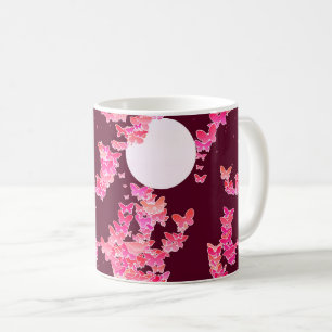 Mondlandschaft mit Schmetterlingen - Rosa, Bordeau Kaffeetasse